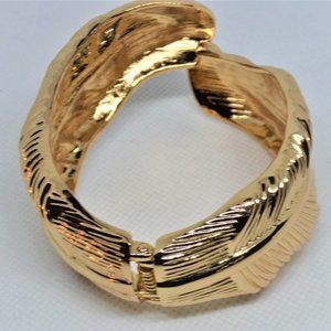 Gold Tone bypass Feather Cuff Bracelet